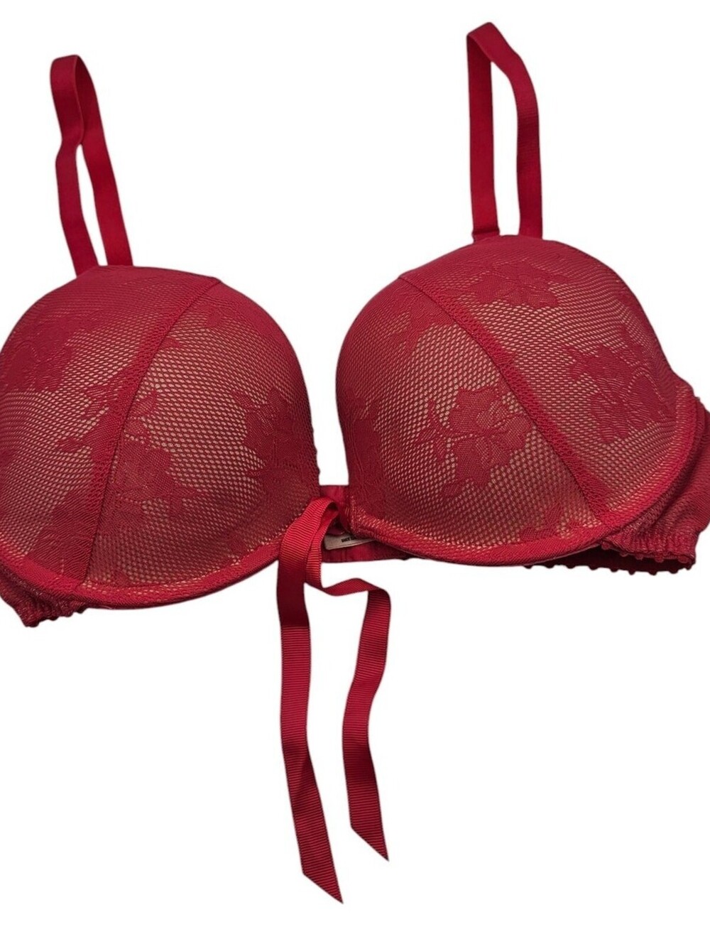 Aerie Womens Sz 34D Classic T Shirt Bra Red Lace Tie Front Sexy